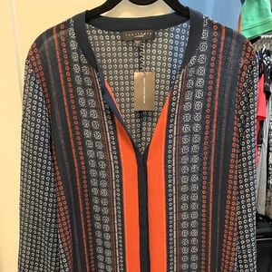 Blue multi-color button down blouse